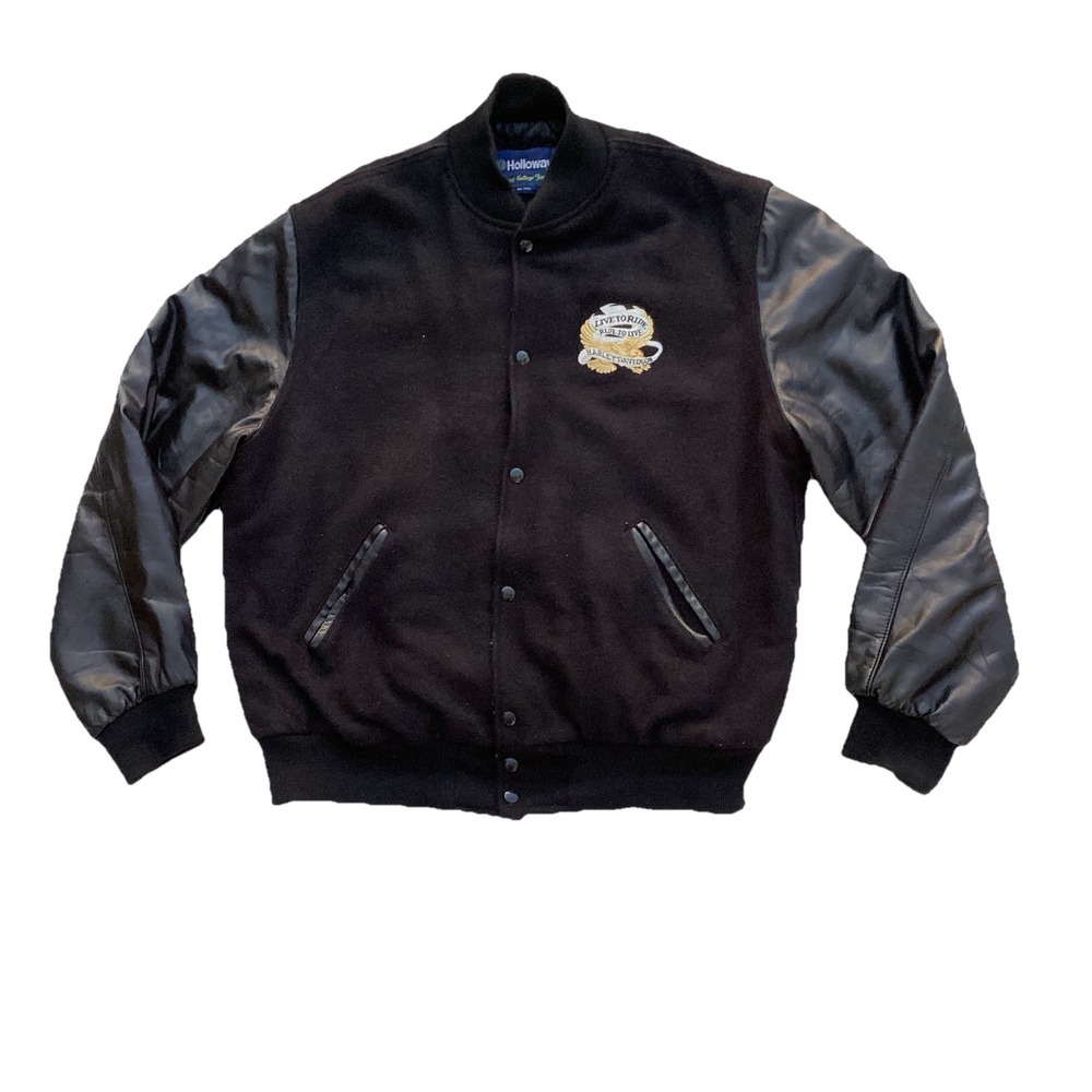 Holloway Men's XL Black Vintage Varsity Jacket Quilted Lining Snap Closure